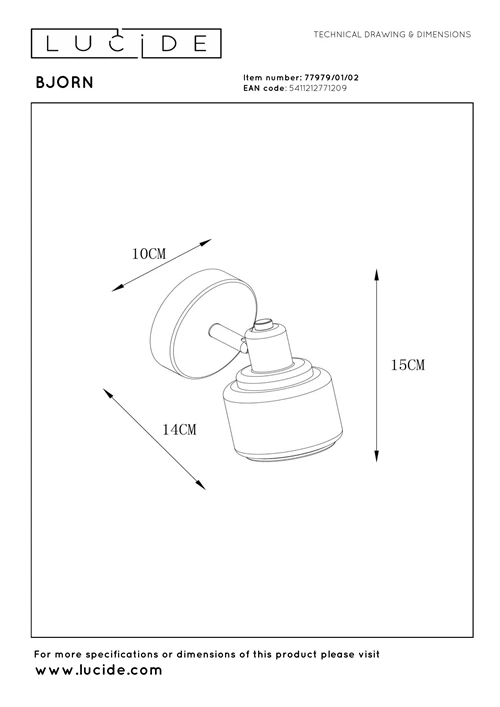 Lucide BJORN - Plafondspot - 1xE14 - Mat Goud / Messing - technisch